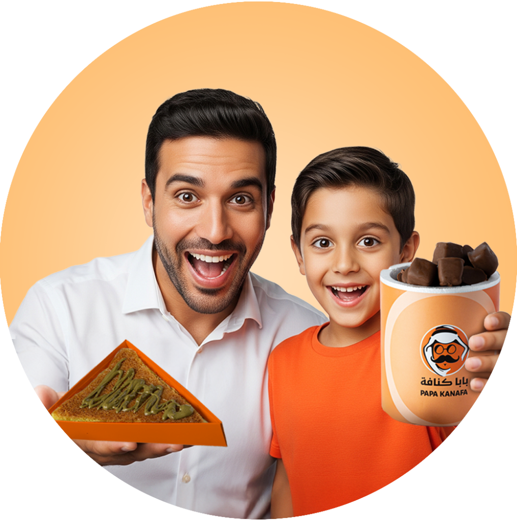 Father and son with papa knafa products